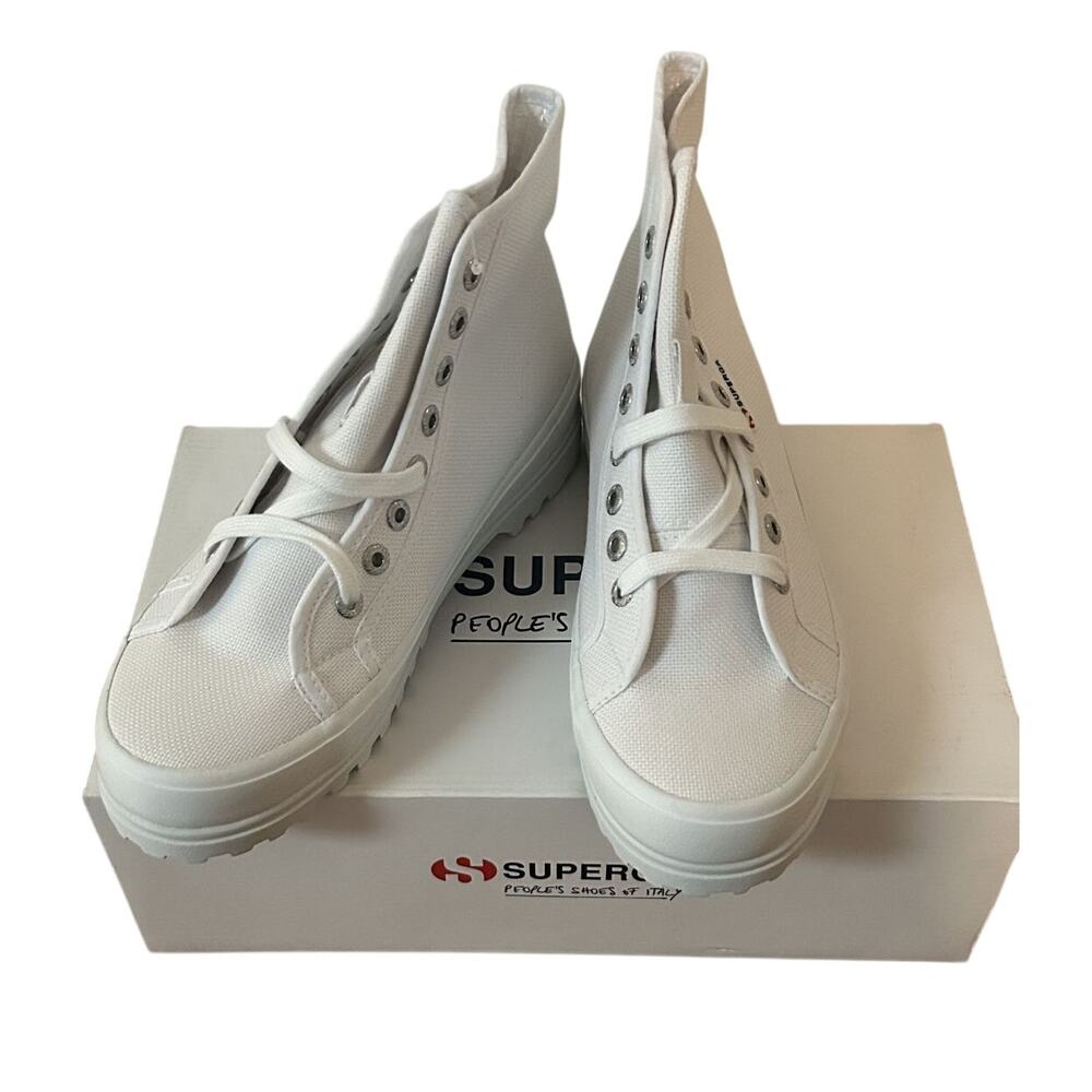 Superga Unisex White Canvas Lace Up High-Top Athletic Sneaker Men 6.5-Women 8